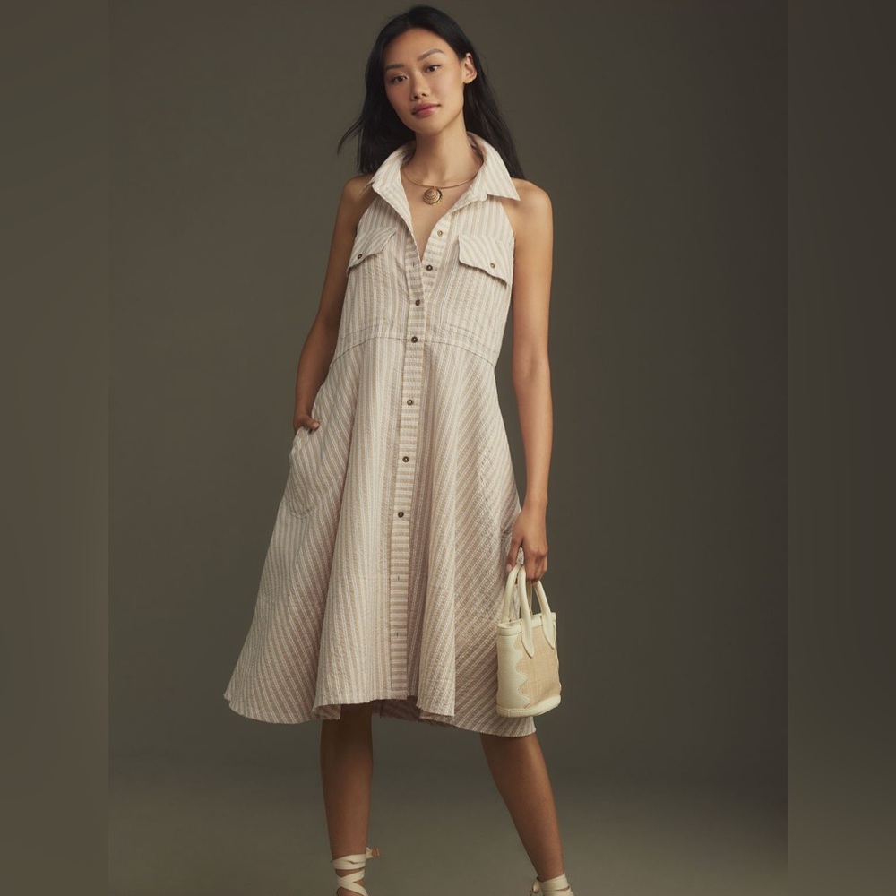 Anthropologie Pilcro Cream Buttoned A-Line Sundress